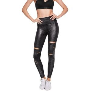 PINK Ultimate Black Shimmer Ripped High-Waist Leggings